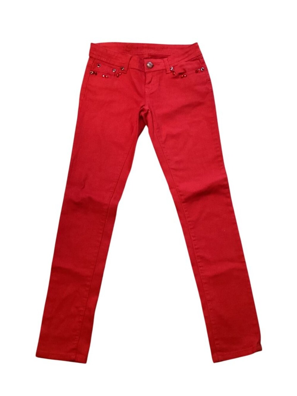 Grace In LA Women's Red Denim Slim Leg Jeans With Jewels Size 3-25X30 Super Nice
